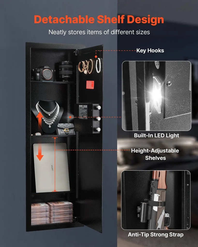 Armoire forte murale à code électronique et éclairage LED intégré noir - 5