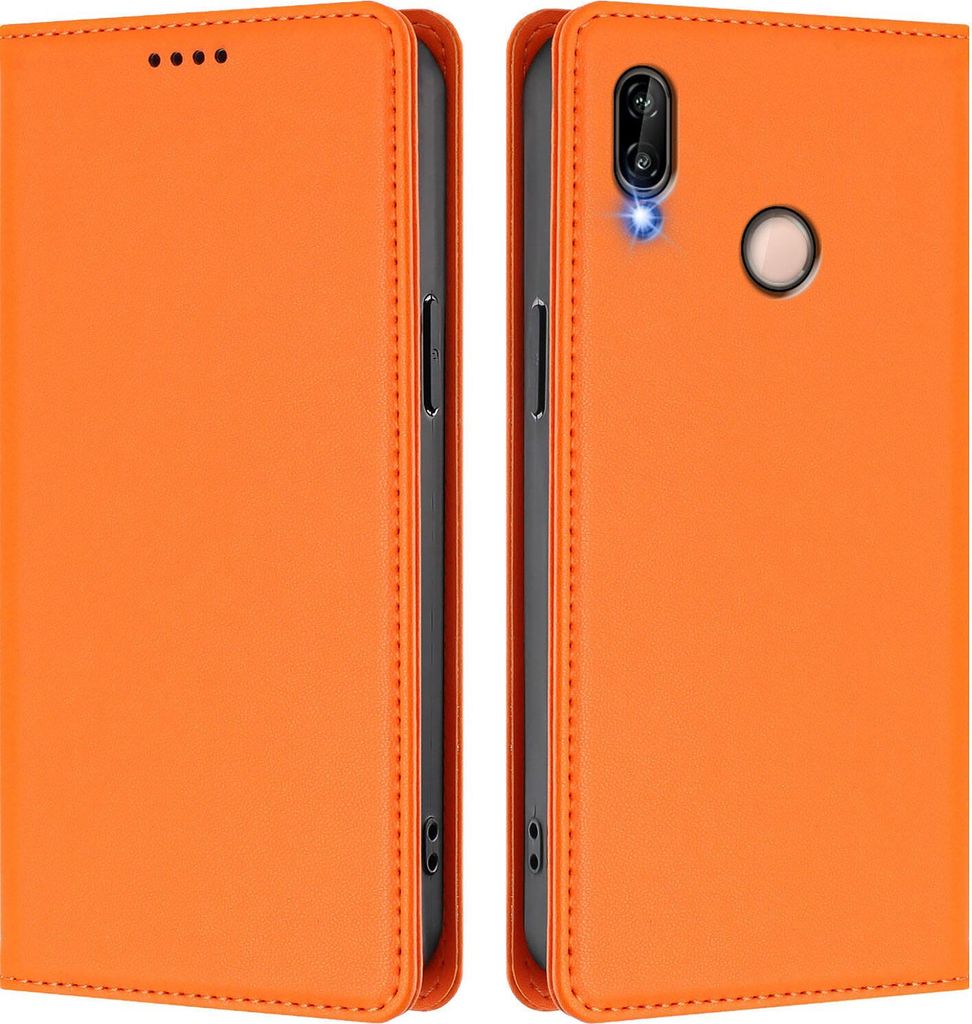 Handyhülle für Huawei P20 Lite, Kunstleder Klapphülle Stoßfeste Magnetische Hülle mit Ständer Orange