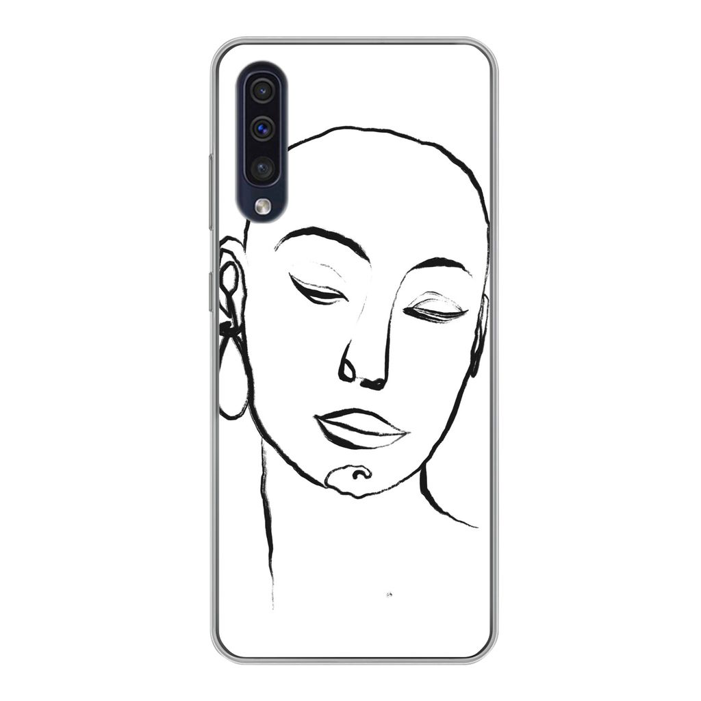 MuchoWow Handyhülle Schutzhülle Hülle für Samsung Galaxy A30s Frau - Gesicht - Porträt Silikon Softcase Handy Hülle - Karteninhaber