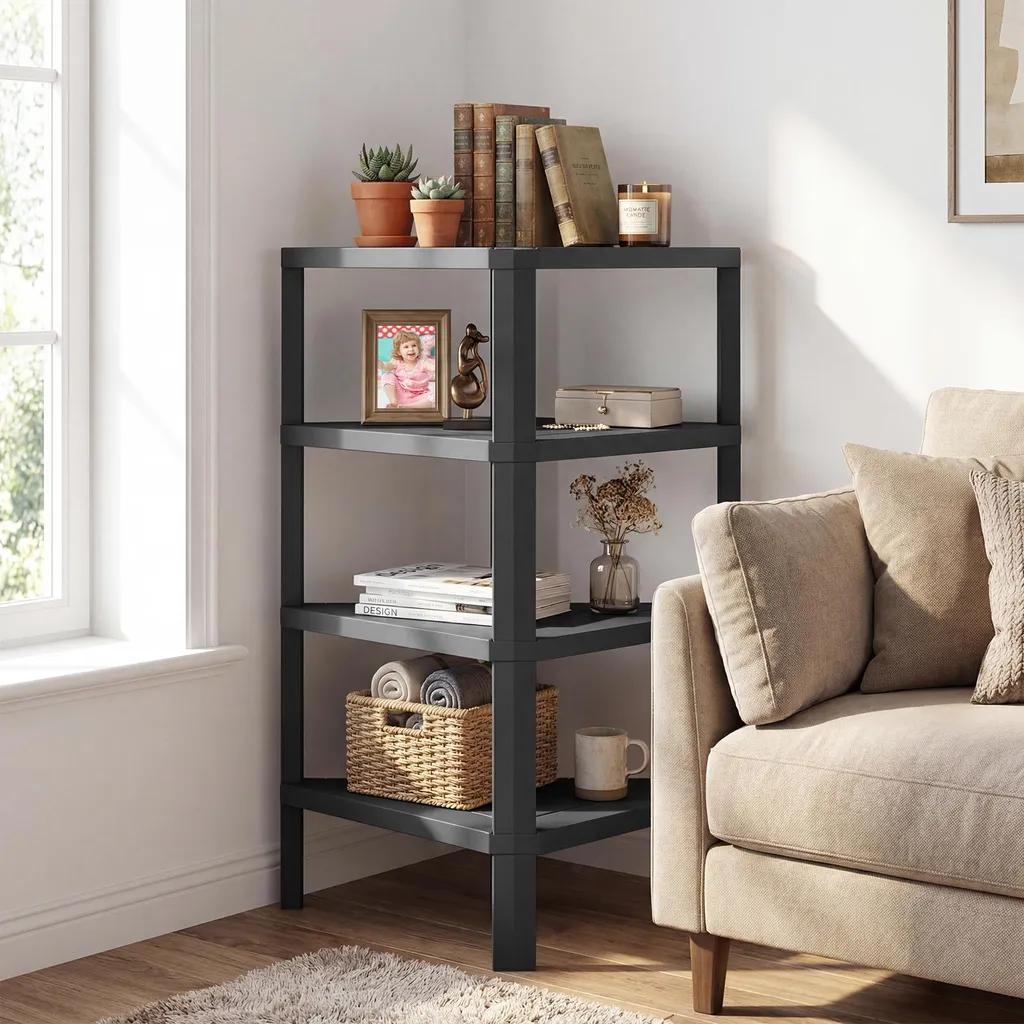 Étagère d'angle de salon noire 4 niveaux - Bibliothèque pour petit espace - 7