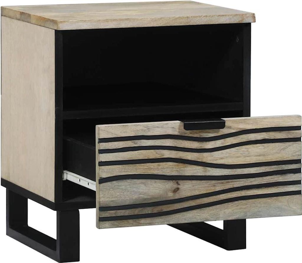 "2026 Aktion"Nachttisch für Schlafzimmer - elegantes Design - Nachtkommode - Weiß und Schwarz 40x33x46cm Massivholz Akazie - Nachttische & -schr...