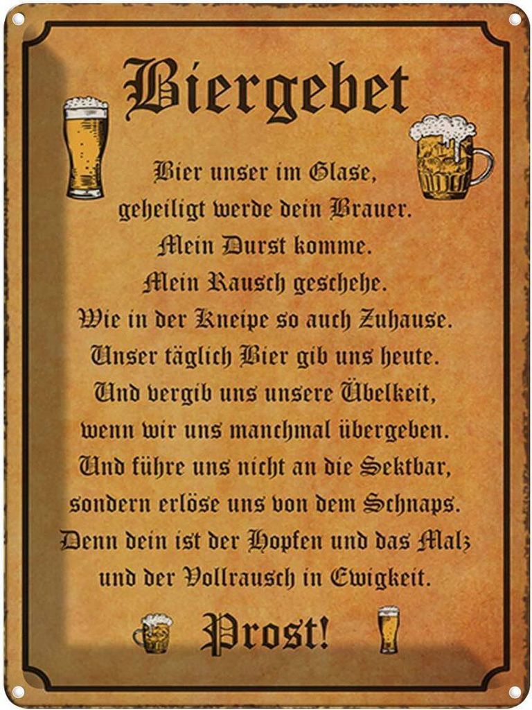 vianmo Blechschild 40x30 cm Bier Biergebet unser im Glase Prost Spruch Zitat