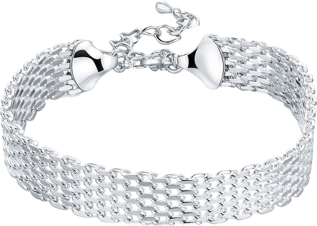 Damen-Armband, verstellbar, geflochten, ausgehöhlt, silberfarben, poliert, breiter Armreif für Paare, Alltagskleidung, Abschlussball, Handgelenk,...