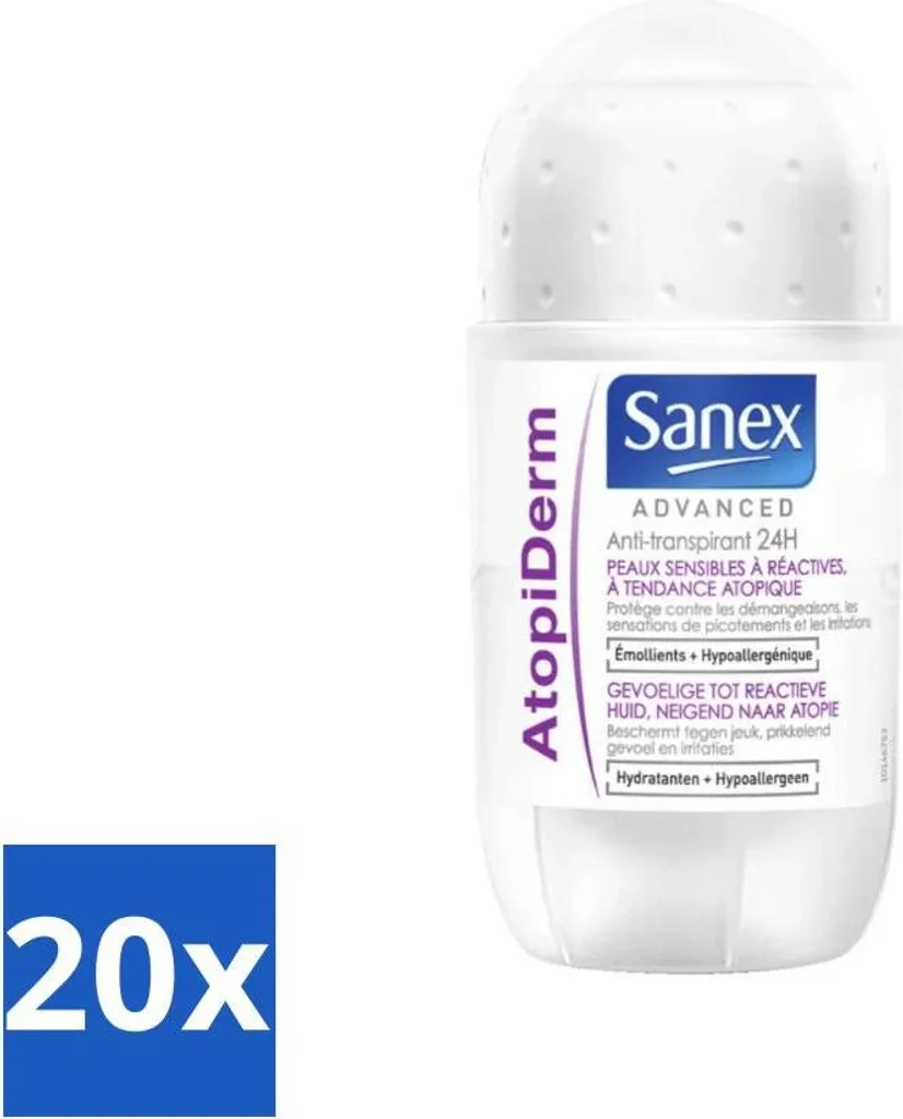 Sanex Atopiderm Deodorante 24h Sensitive - Pacco Scorta 20 Pezzi