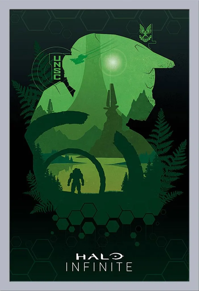 Affiche HALO Infinite Lakeside 61x91,5 cm avec Cadre MDF Argenté Chic