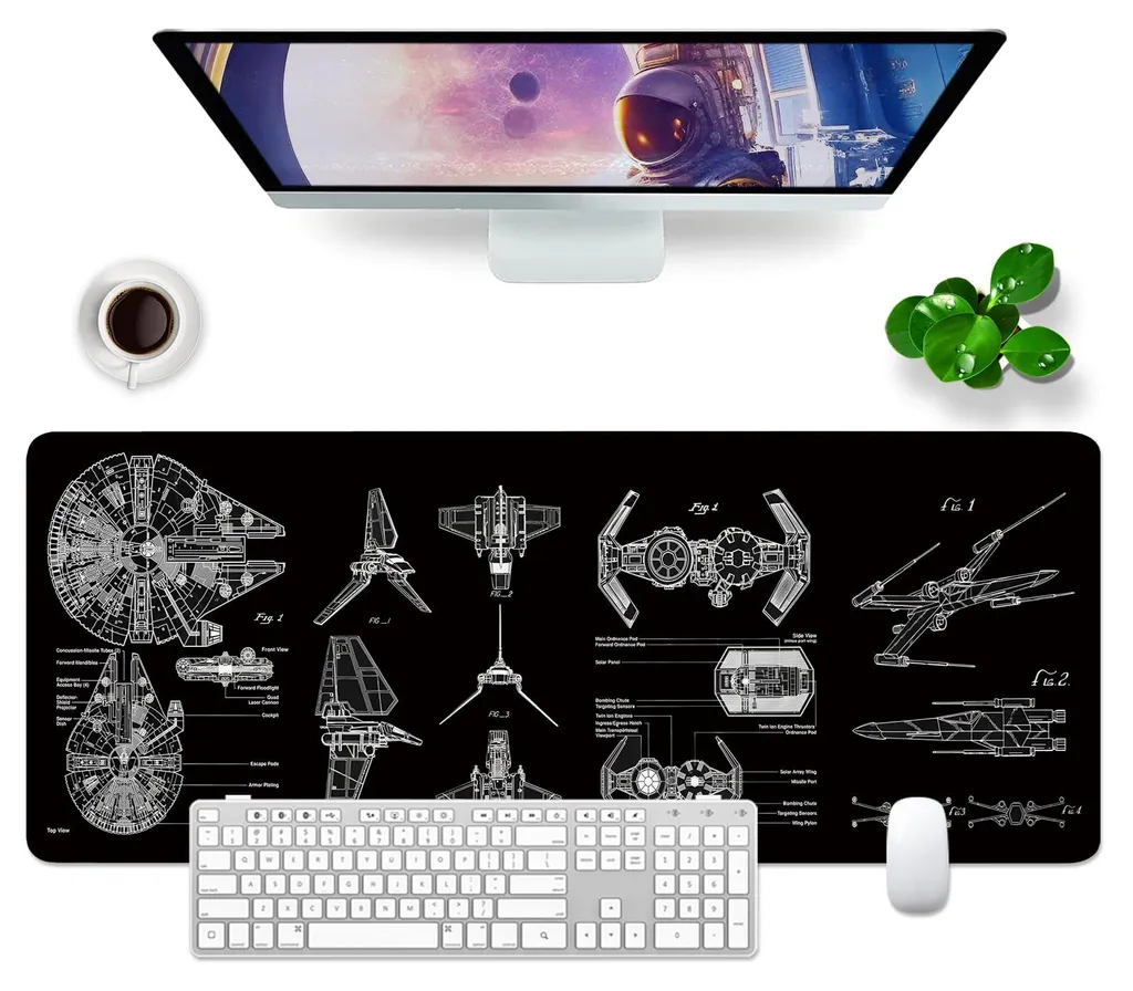 Grand tapis de bureau design noir 80x30 cm pour clavier et souris de PC