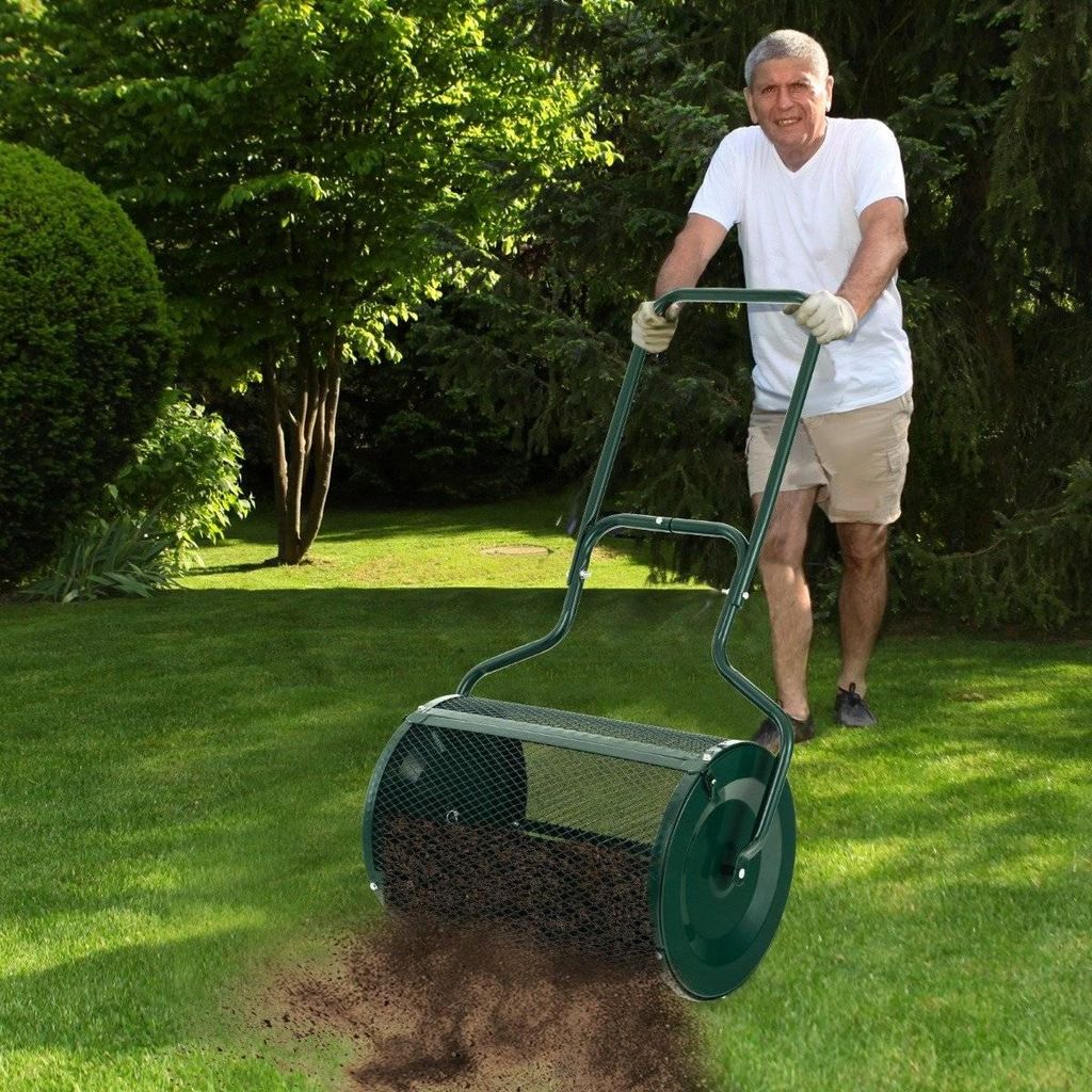 68 cm Breiter Kompoststreuer mit Verbesserten Seitlichen Riegeln & U-förmigem Griff Grün