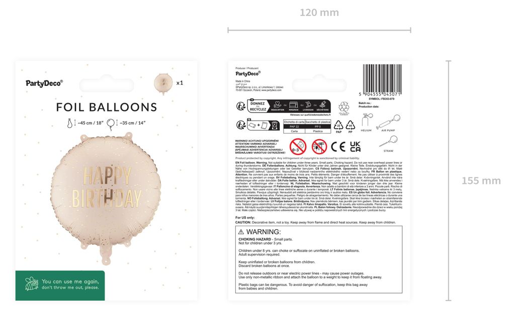 Folienballon Pastille Happy Birthday 35x35cm Creme