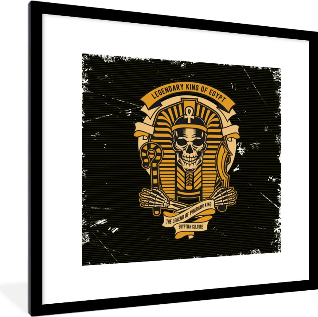 MuchoWow MuchoWow Gerahmtes Poster Schädel - Pharao - Vintage - Zeichnung 40x40 cm - Poster mit zchwarzem Bilderrahmen - Poster - Plakat im Ra...