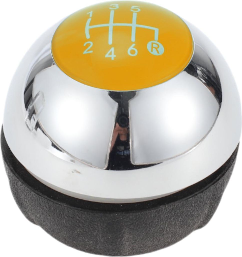 6-Gang-Schaltknauf für Fiat 500 Langlebig | Vorderer Automatikgetriebeschalthebelknopf Chrom Silber Ton Gelbes Kunststoff-Kunstleder 1 Stück