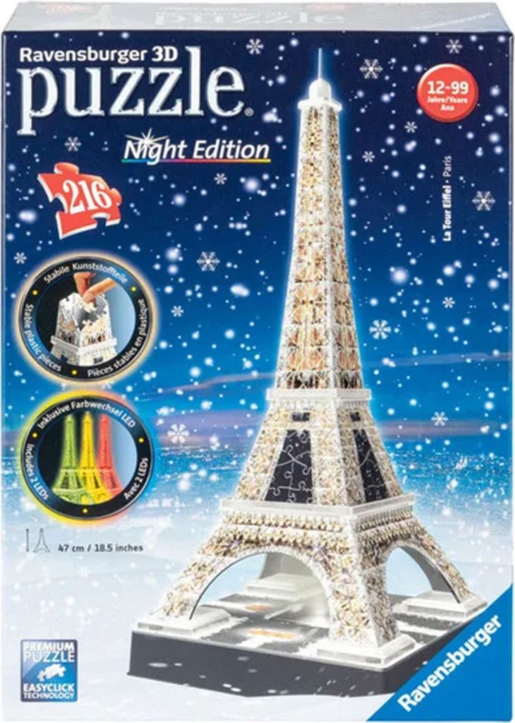 Ravensburger Eiffelturm Night 80541 Kinder Puzzle 3D Gebäude leuchtend 216 tlg.