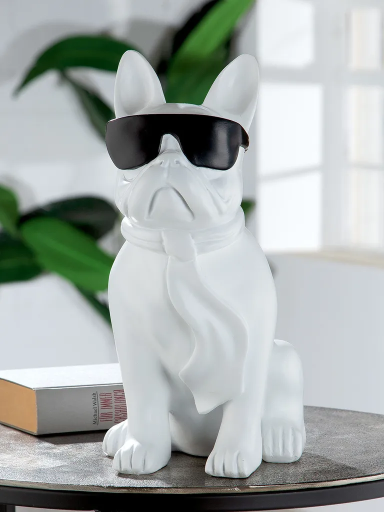 Figurine Décorative Bouledogue Blanc Gilde - Sculpture Design 35cm