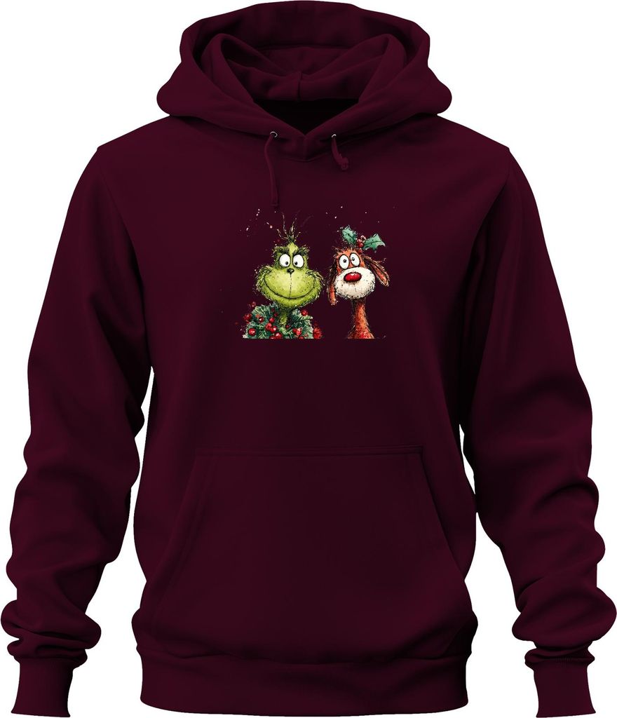 Weihnachten Grinch grün lustig Max Hund Stechpalme Geschenk Uni Hoodie Kapuzenpullover, Burgundy, XXL