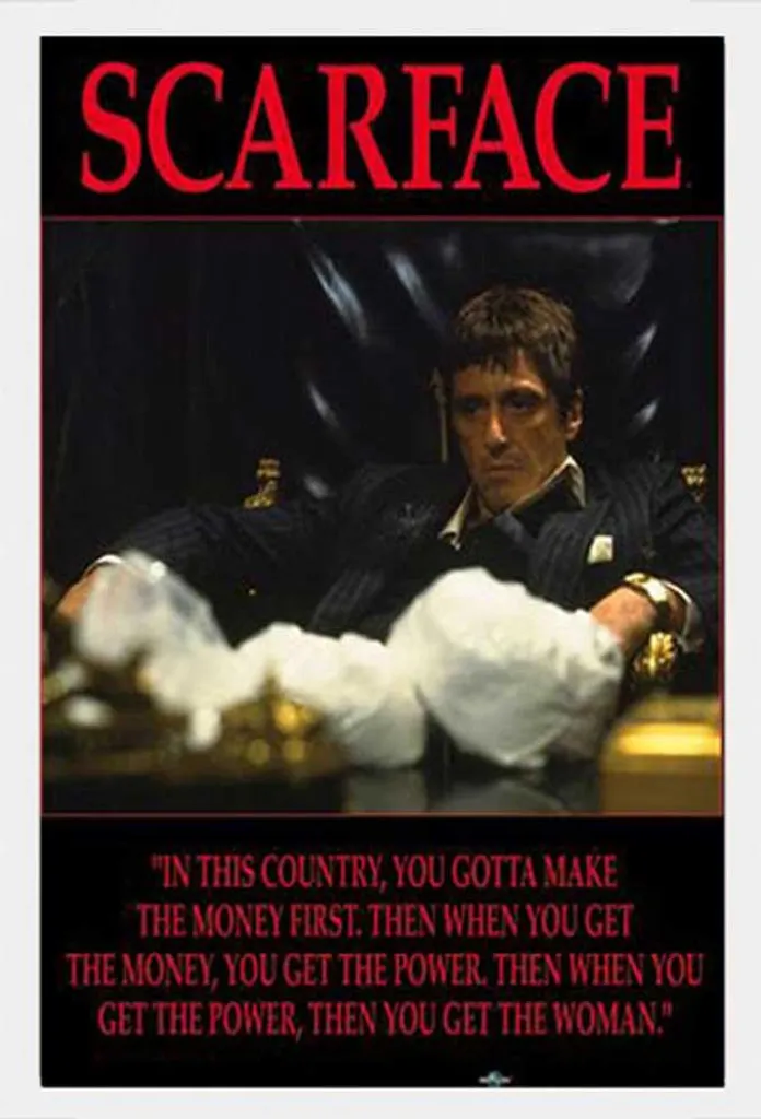 Décoration Murale Scarface pour Bureau ou Salon avec Cadre Blanc MDF