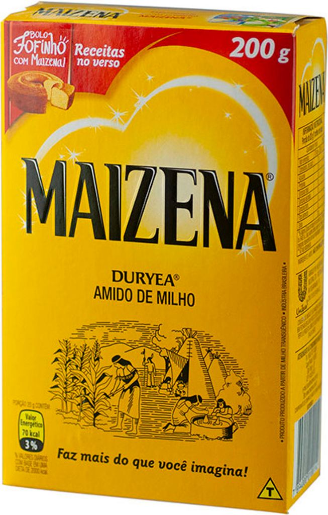 A box of Maizena cornstarch with a depiction of corn stalks and people harvesting.