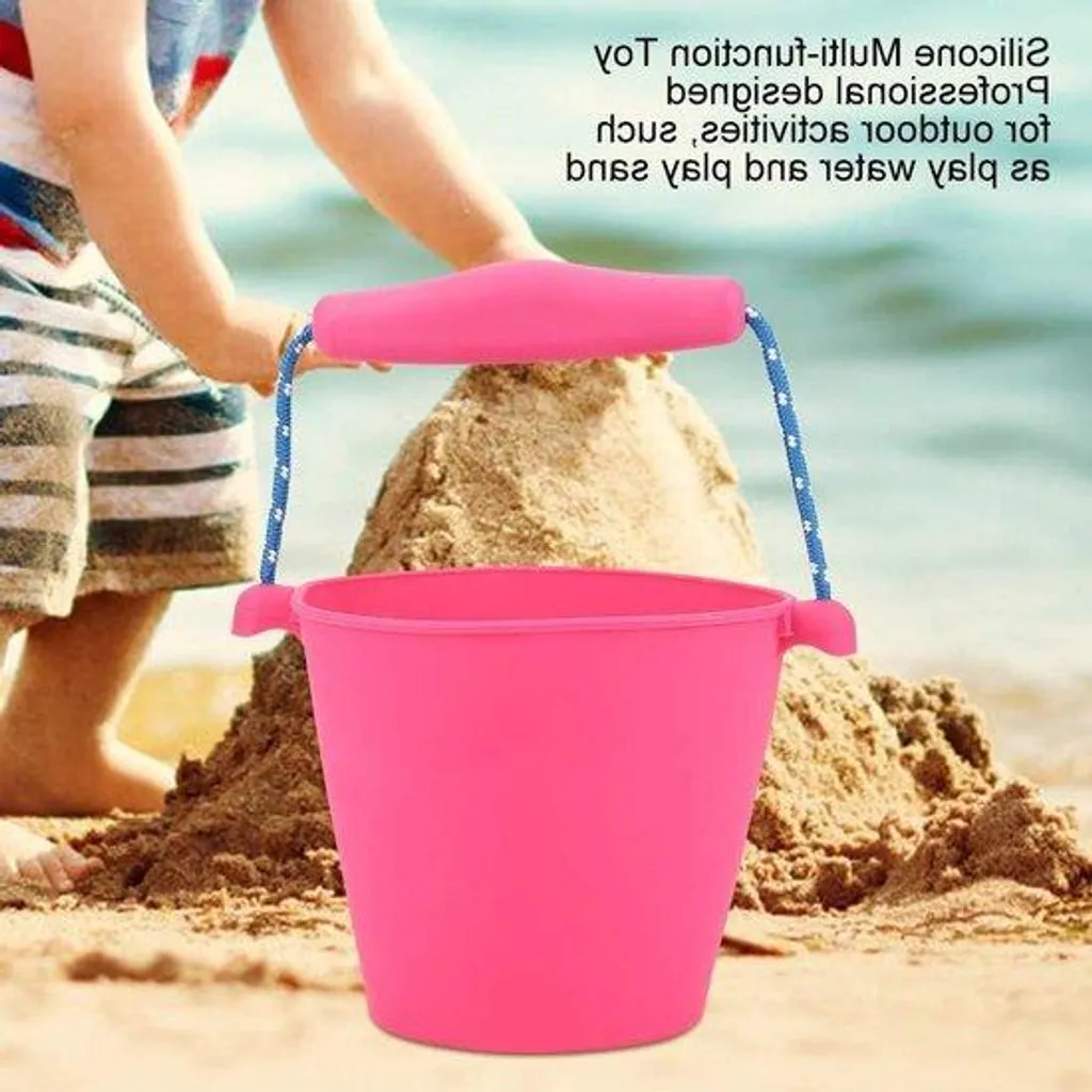 Seau de bain pliable en silicone rose-rouge 1,5L pour plage et jeux