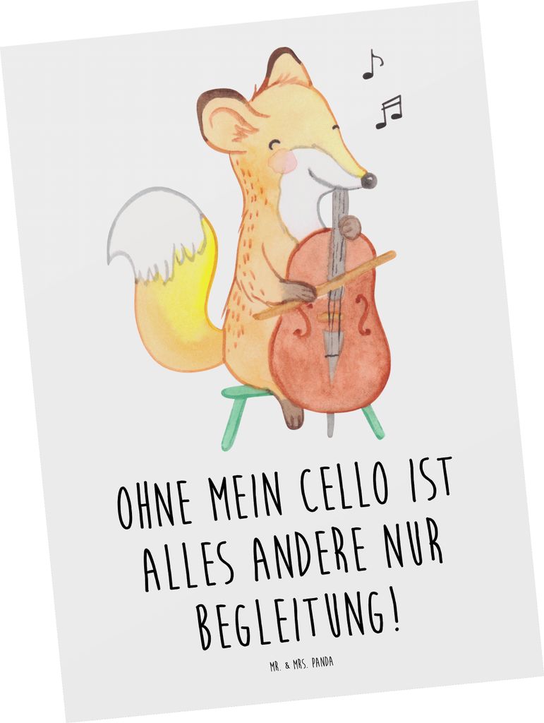 Mr. & Mrs. Panda Postkarte Cello Magie - Weiß - Geschenk, Ansichtskarte, Solo, Ansichtskarten, Orchester, Musiker, Musikinstrument, Musik, Lernen,...