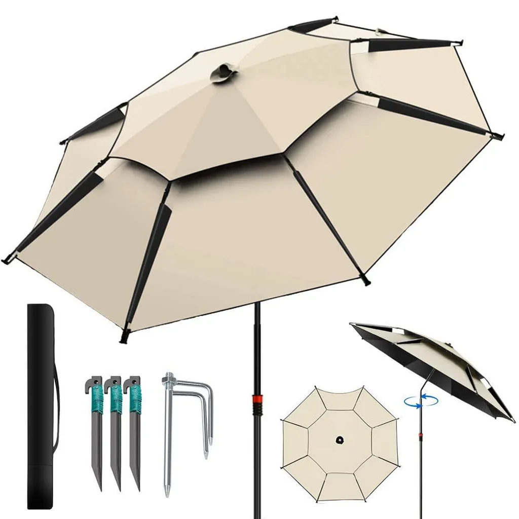 Grand Parasol de Plage Inclinable 2m avec Piquet de Fixation et Corde