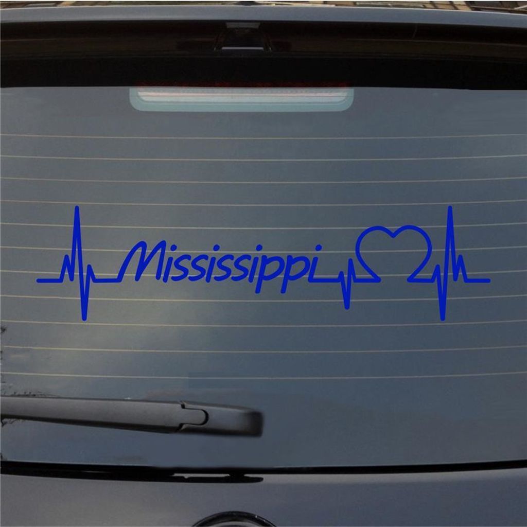 Heckscheibenaufkleber Mississippi Herzschlag Puls Staat USA Liebe 55x14 cm Dunkelblau Auto Aufkleber Sticker
