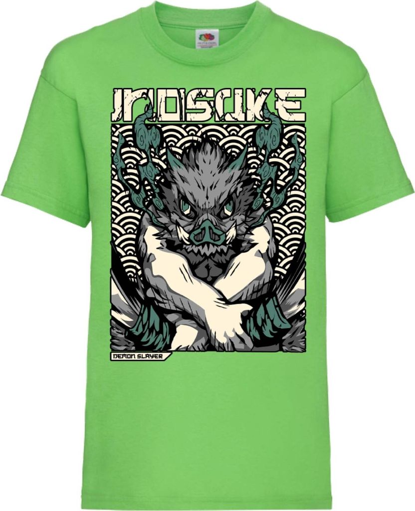 Kinder T-Shirt Demon Anime Slayer Hashibira Inosuke Two Sowrds Slayer, 7-8 Jahr - 128 / Lime