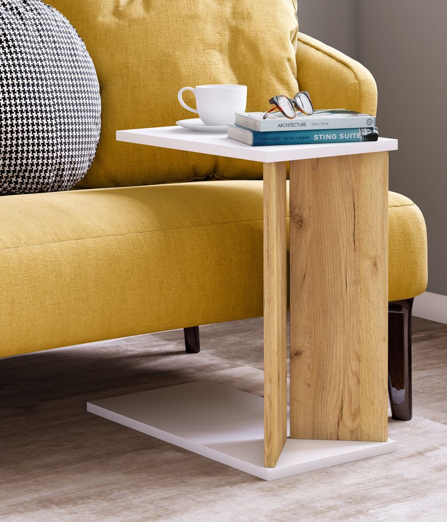 VCM Holz Beistelltisch | Couchtisch schlicht | Maße ca. H. 49 x B. 25 x T. 50 cm | Wohnzimmertisch mit zwei Fächern | Kaffeetisch - Nachto M