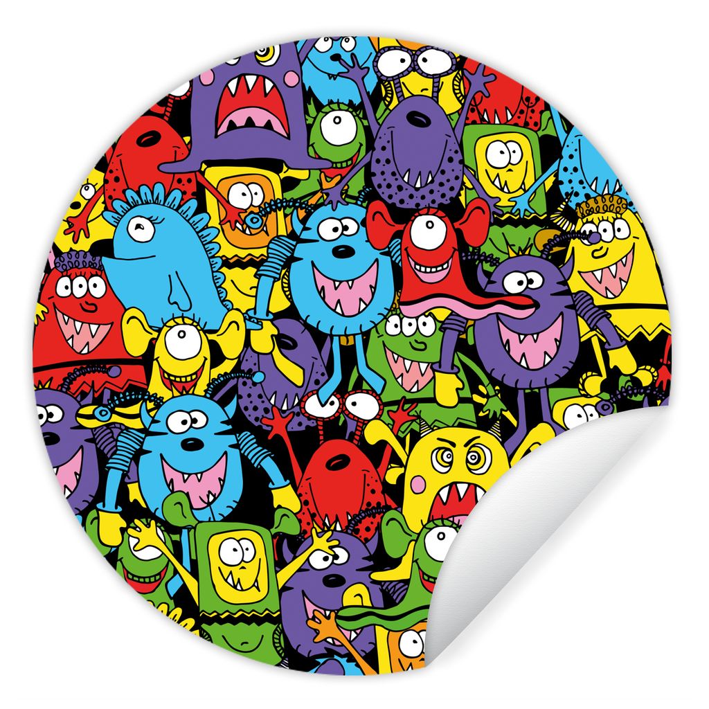 MuchoWow Runde Wandtattoo - Wandsticker Tapete Aufkleber Muster - Monster - Lustig - Abstrakt - Mädchen - Jungen Ø 50 cm Selbstklebend und Repo...
