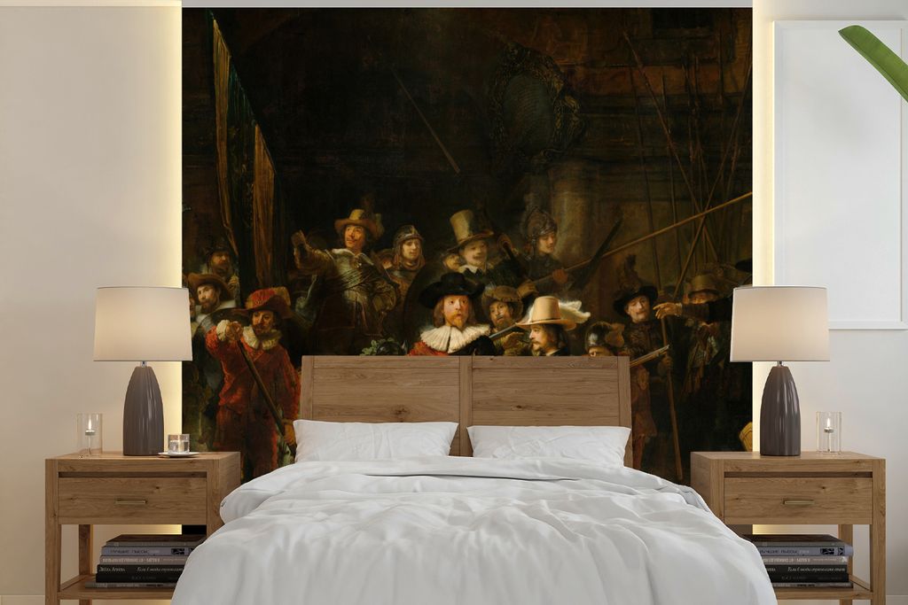 MuchoWow Fototapete für Wohnzimmer oder Schlafzimmer Wandtapete Vinyl Motivtapete Die Nachtwache - Gemälde von Rembrandt van Rijn - 280x280 cm ...