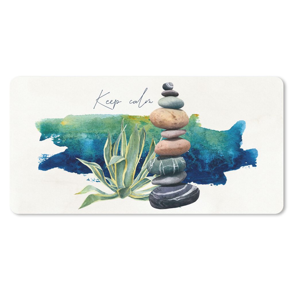 MuchoWow Mauspad Mousepad Steine - Pflanzen - Meer - Aquarell 60x30 cm - Mousepads - Maus Mat - Pad - Mausunterlage - Nachhaltig