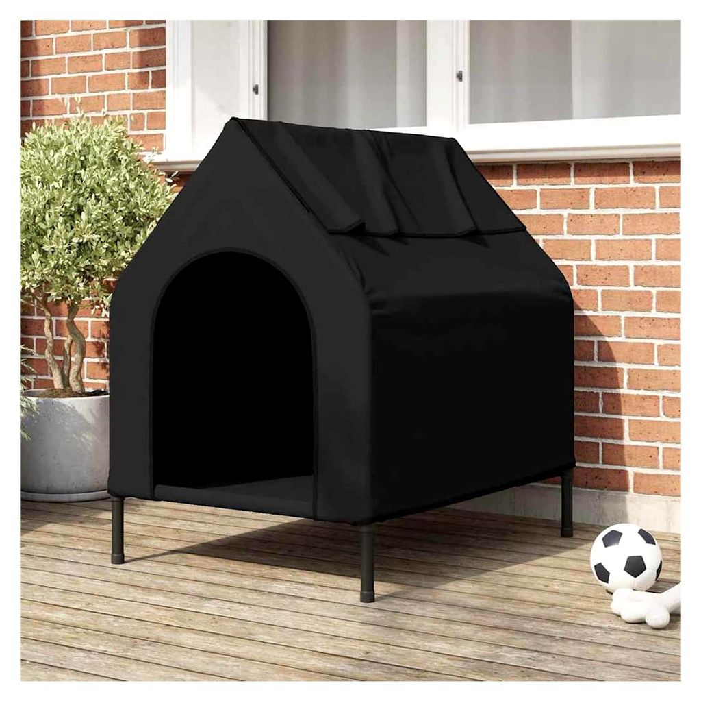 Hundehütte aus schwarzem Oxford-Gewebe und Stahl, Outdoor Hundehaus für Garten, Urlaub, Hühner, Enten, Kaninchen