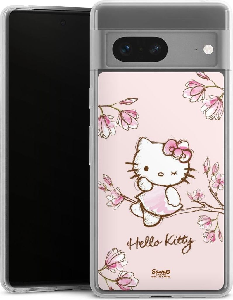 DeinDesign Slim Hülle für Google Pixel 7 Silikon Case Ultra Dünn Handyhülle Fanartikel Hanami Hello Kitty