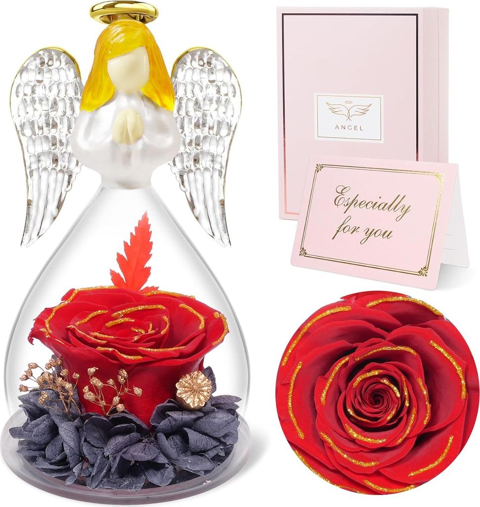 Engelsfigur mit Rosen Rotgold Geschenk für Mama Oma