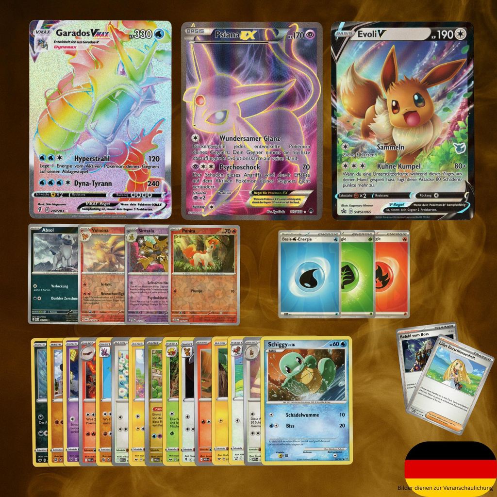Pokémon Karten Deutsch – 50 Originale Sammelkarten mit 5 Holo & 1 EX/V oder Pokéball | Pokémon TCG Überraschungs-Set für Kinder & Sammler