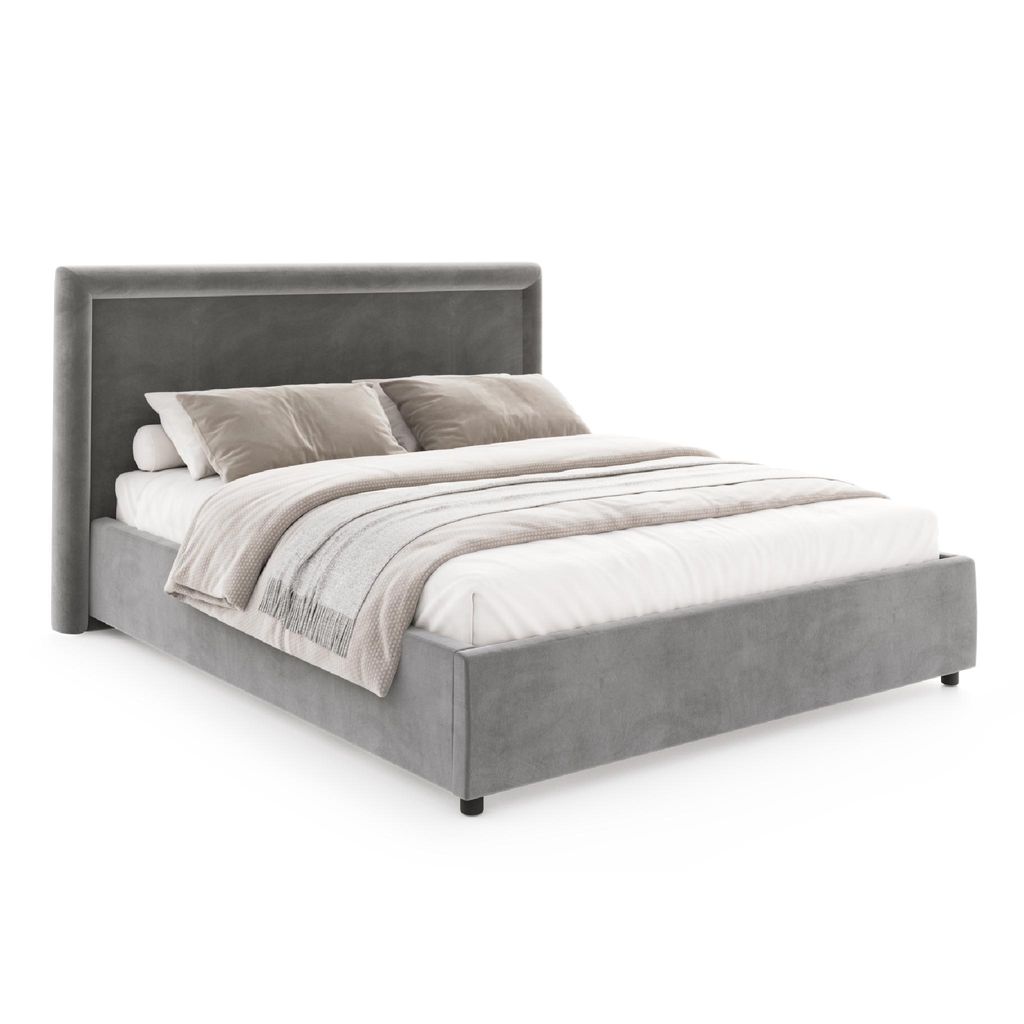 FDM Bett BUSCA Paris 160x200 cm Polsterbett mit Lattenrost aus Metall Bettkasten Stauraumbett Samt steel