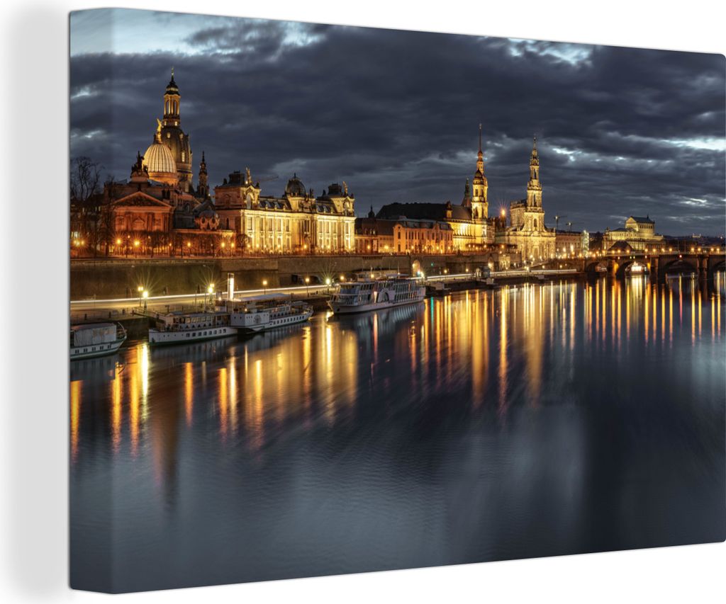 MuchoWow - Leinwandbilder - Panorama des Stadtbilds der deutschen Stadt Dresden, Wandbild, Wanddeko Bilder Wohnzimmer, 60x40 cm