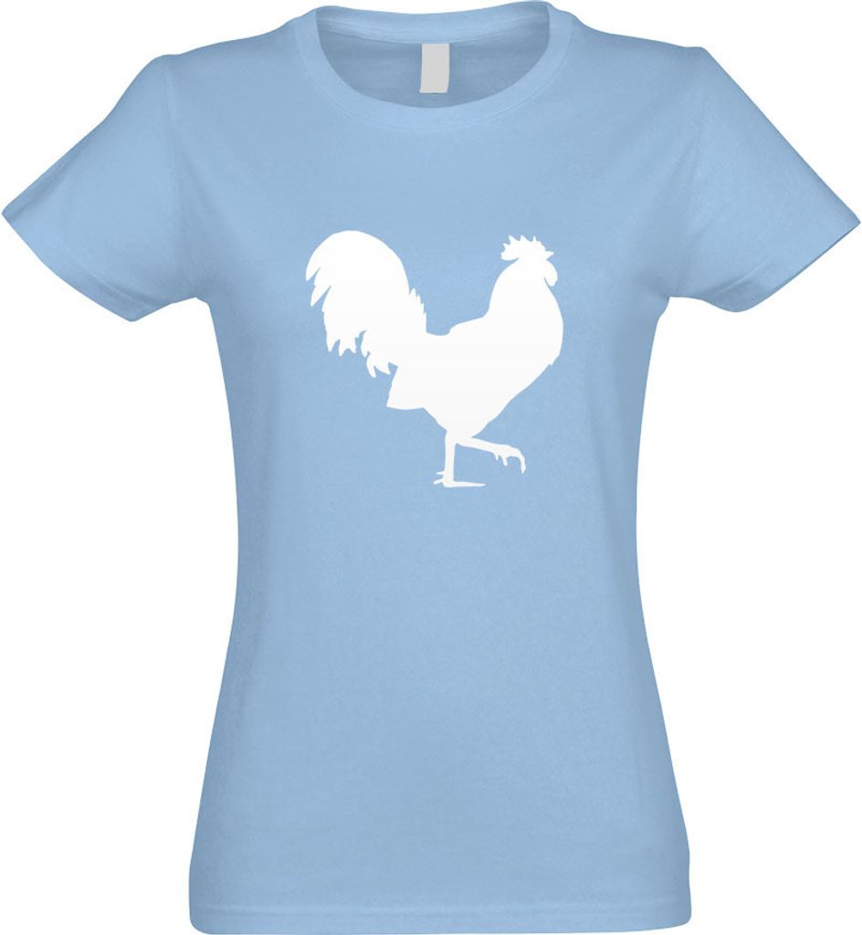 Kiwistar - T-Shirt tailliert - Damen - himmelblau - Hahn - Gockel - Huhn - mit Motiv Bedruckt - Funshirt Design - Sport - Freizeit - Damen - XL