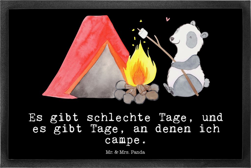 Mr. & Mrs. Panda Fußabtreter Panda Campen 40 x 60 cm - Schwarz - Geschenk, Gummimatte, Camping, fußmatte, Fussmatte, Sauberlaufmatte, gehen, Schm...