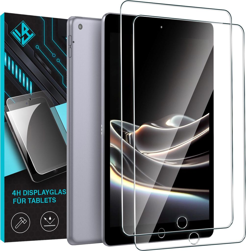 A product shot of tablet screen protectors and their packaging.