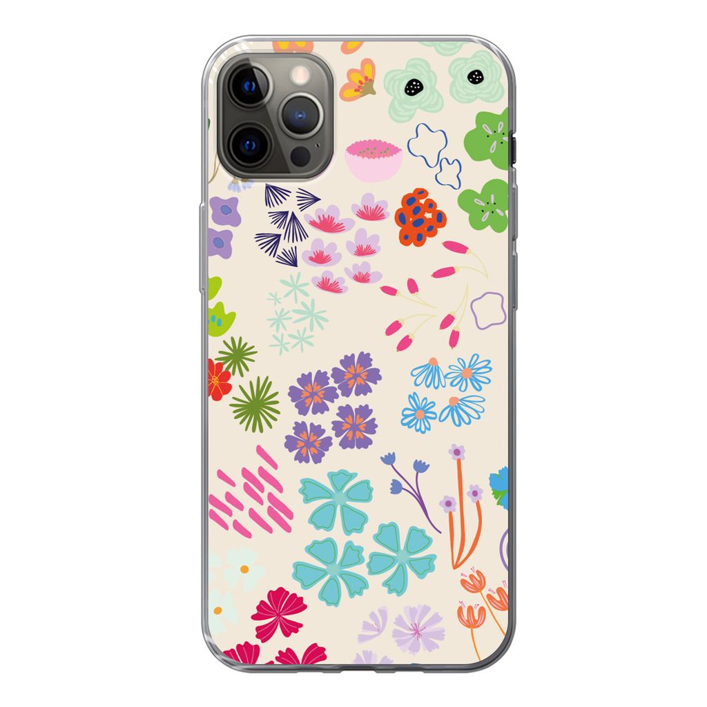 MuchoWow Handyhülle Schutzhülle Hülle für iPhone 12 Pro Max Blume - Muster - Anemone Silikon Softcase Handy Hülle - Hartschale