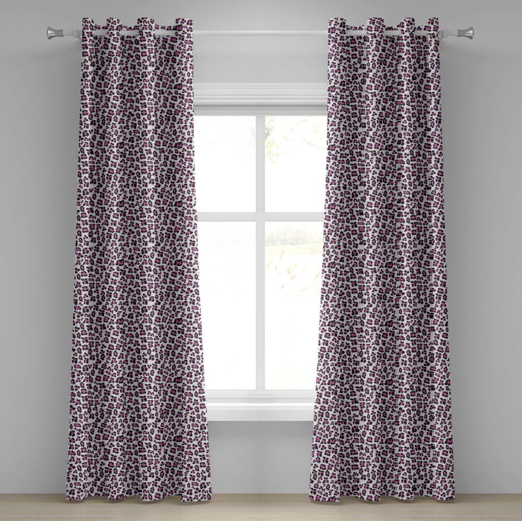 ABAKUHAUS Leopard-Druck Ösenvorhang, Rosa und schwarz gefärbt Girlish Muster Safari Savannah Wildlife Theme, Dekorative 2-Panel-Fenstervorhänge,...