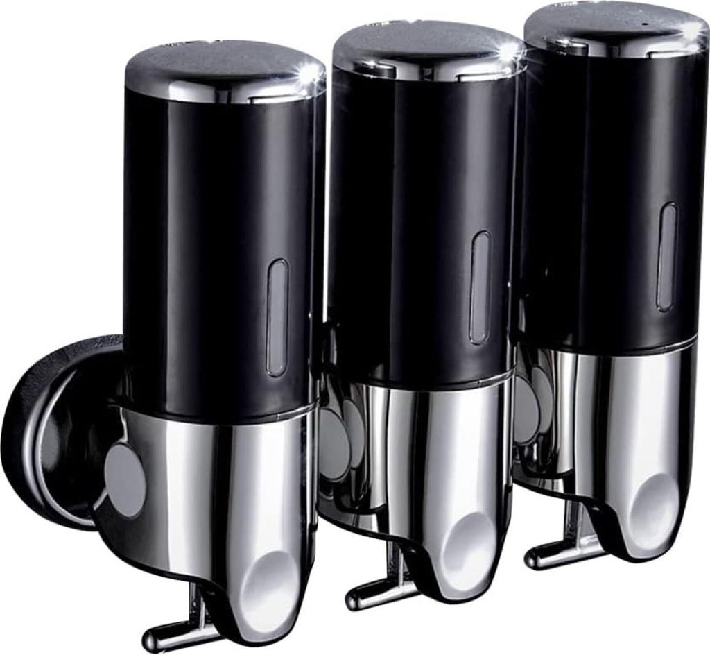 Hendalino Handseifenspender, 3-fach Wandmontage, kein Bohren erforderlich, 3 x 500 ml Shampoo-, Duschgel- und Conditioner-Spender für Badezimmer u...
