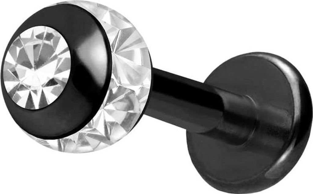 Ohrpiercing, Nasenpiercing Chirurgenstahl Labret EPOXY-RING-KUGEL + KRISTALL Schwarz Stablänge: 6mm + Stabstärke: 1,6mm + Kugelgröße: 4mm