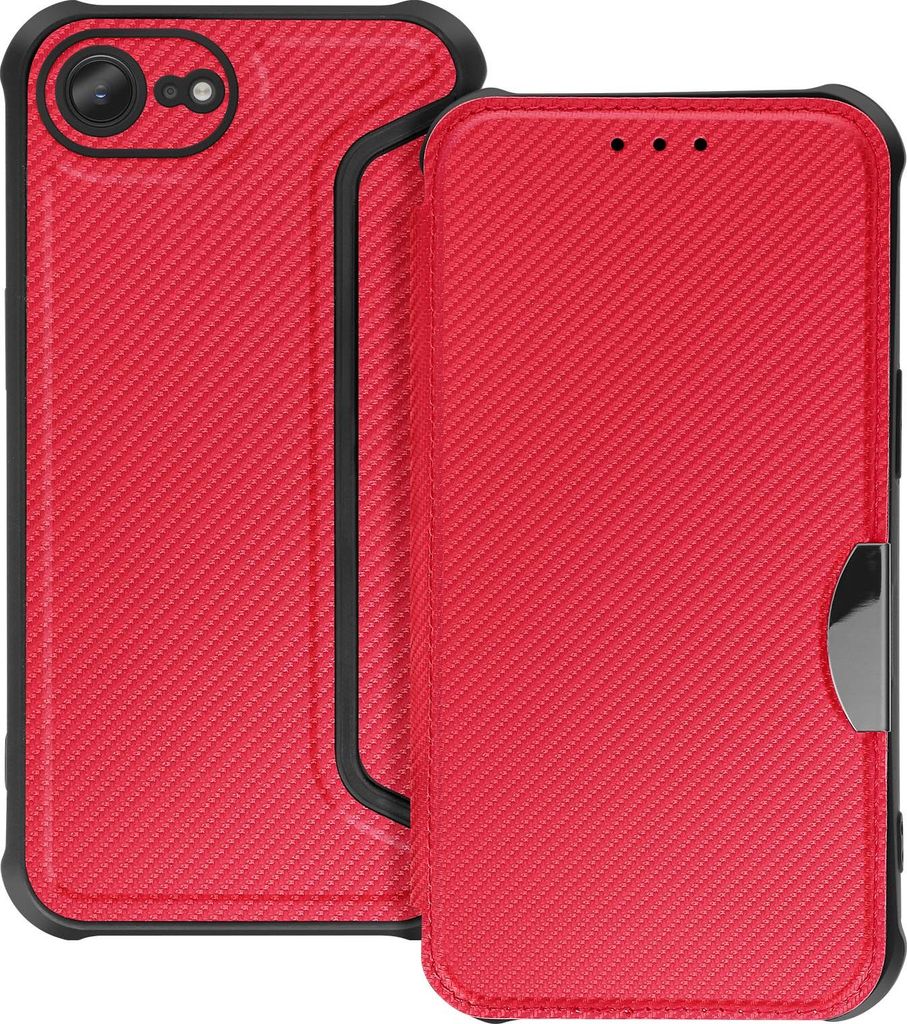 Avizar, Carbon Klappetui iPhone 16e mit Kartenfach, Rot