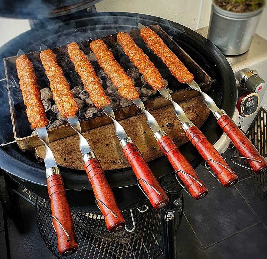 6 X Stabile Edelstahl Grillspiesse mit Holzgriff - 60 cm Produktbild 6