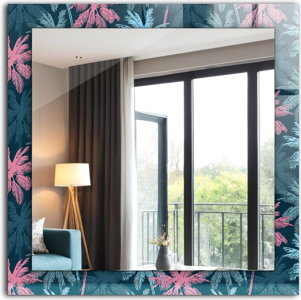 Dekorativer Wandspiegel - Bedruckter Spiegel - Motiv - 60x60 cm - Buntes Muster Der Palmen