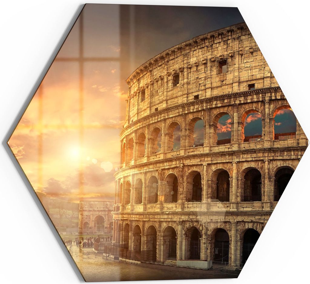DEQORI Glasbild Echtglas 55x48 cm 'Colosseum im Abendlicht' Wandbild Bild modern Deko