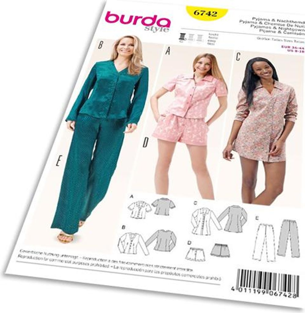 Strih Burda 6742 - Dámske pyžamo, nočné košele Obrázok produktu 