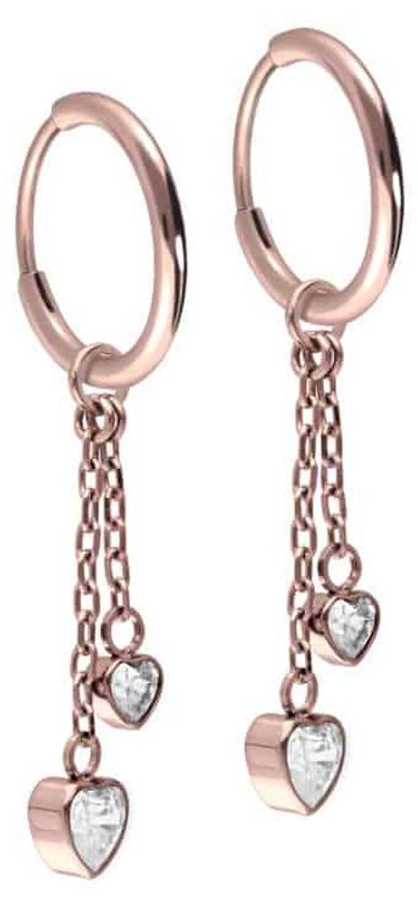 Titan Ohrclicker Creolen 2 KRISTALLHERZEN RoséGold Innendurchmesser: 10mm + Designstärke: 1,2mm