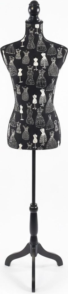 Relaxdays Schneiderpuppe, weiblich, Größe 36/38, höhenverstellbar 130–167 cm, Holzständer, Kleiderpuppe, schwarz/creme