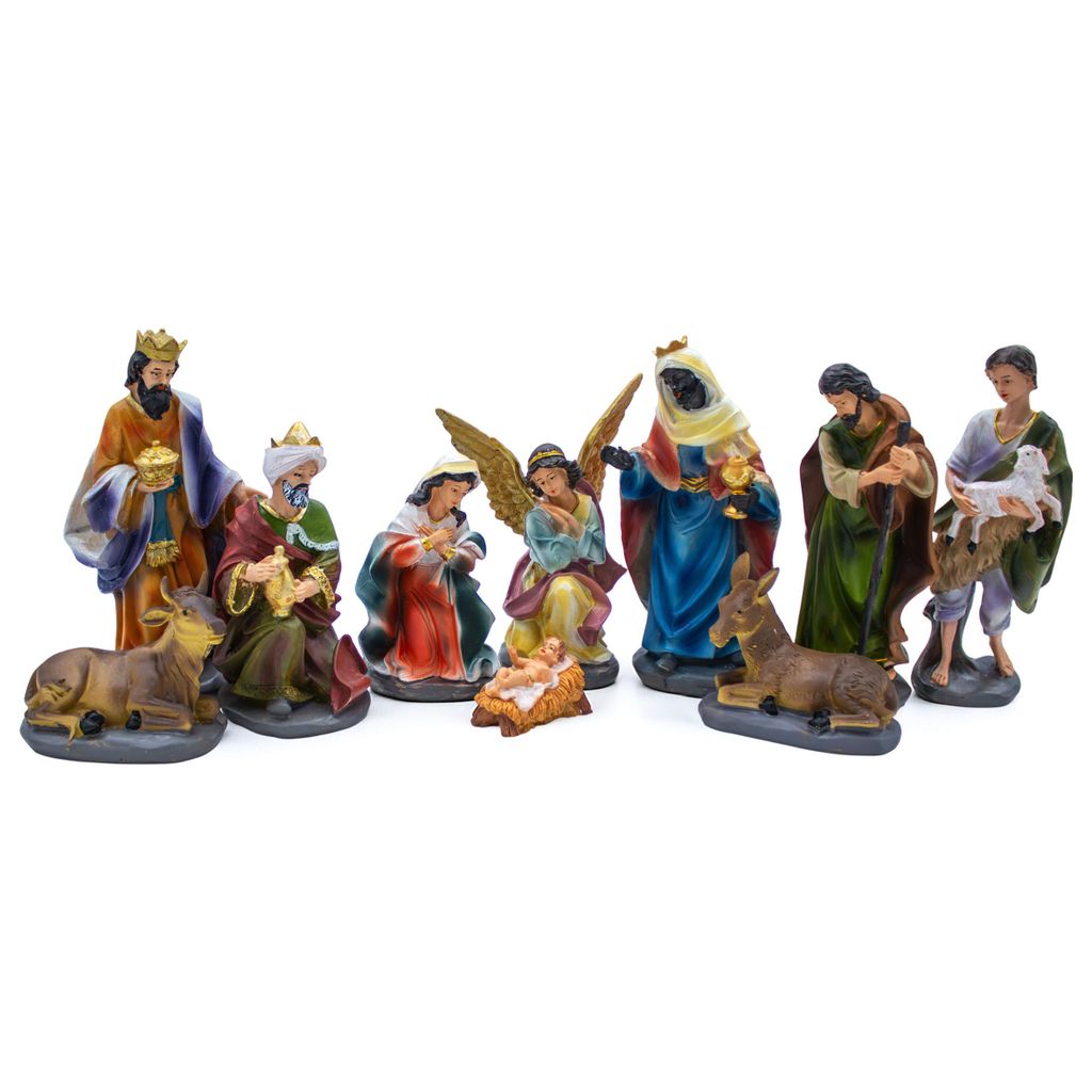 XL Weihnachtskrippe Figuren Set - 10-teilig - Krippen Stall Tisch Dekoration