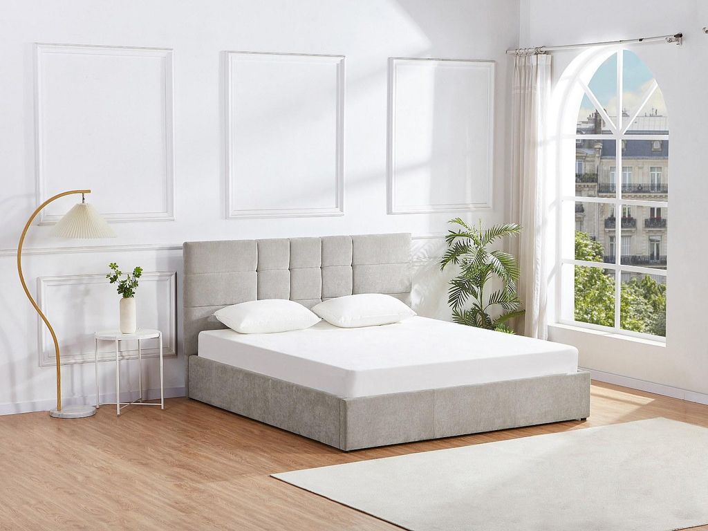 Bett mit Box 140 x 190 cm - Stoff - Grau - HOPEYA Pascal Morabito